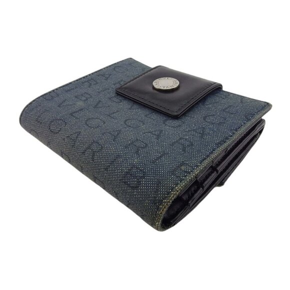 BVLGARI Mini Wallet Logomania Denim Canvas x Leather Auth Used - Picture 4 of 10